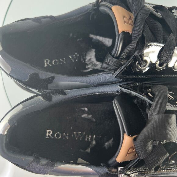 Ron White Fashion Sneaker Black Blue Pointed Toe Camouflage - Picture 4 of 9